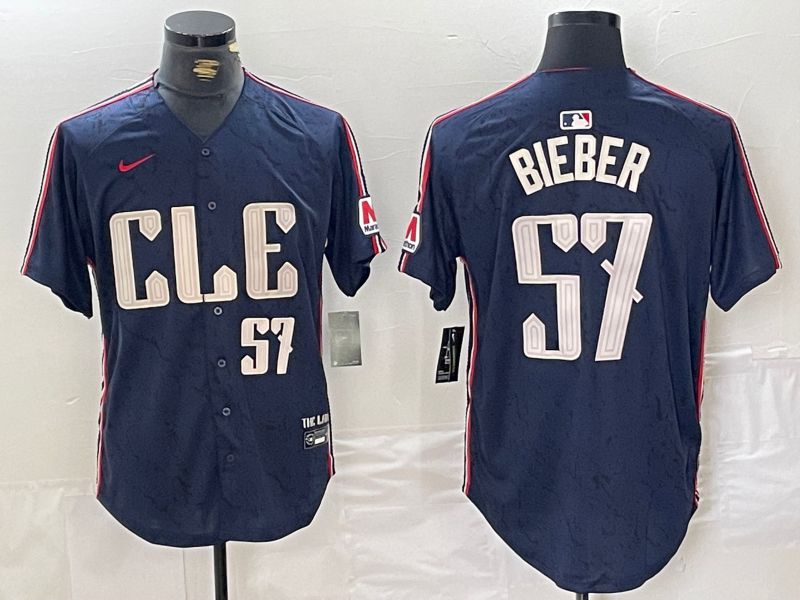 Men Cleveland Indians #57 Bieber Blue City Edition Nike 2024 MLB Jersey style 7->cleveland indians->MLB Jersey